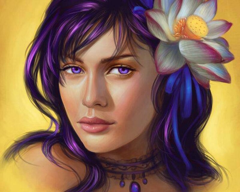 Woman with Purple Hair — Yellow, Serene