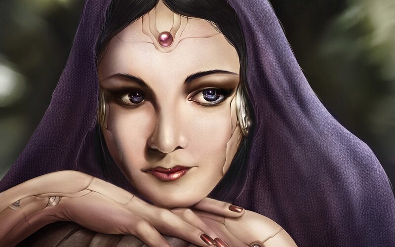 Woman with Purple Hood — Dramatic