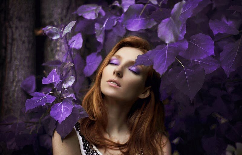 Woman with Purple Leaves — Serene
