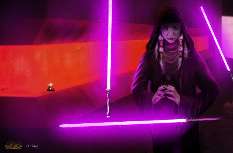 Woman with Purple Lightsabers