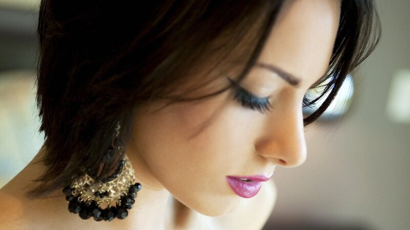 woman with purple lipstick