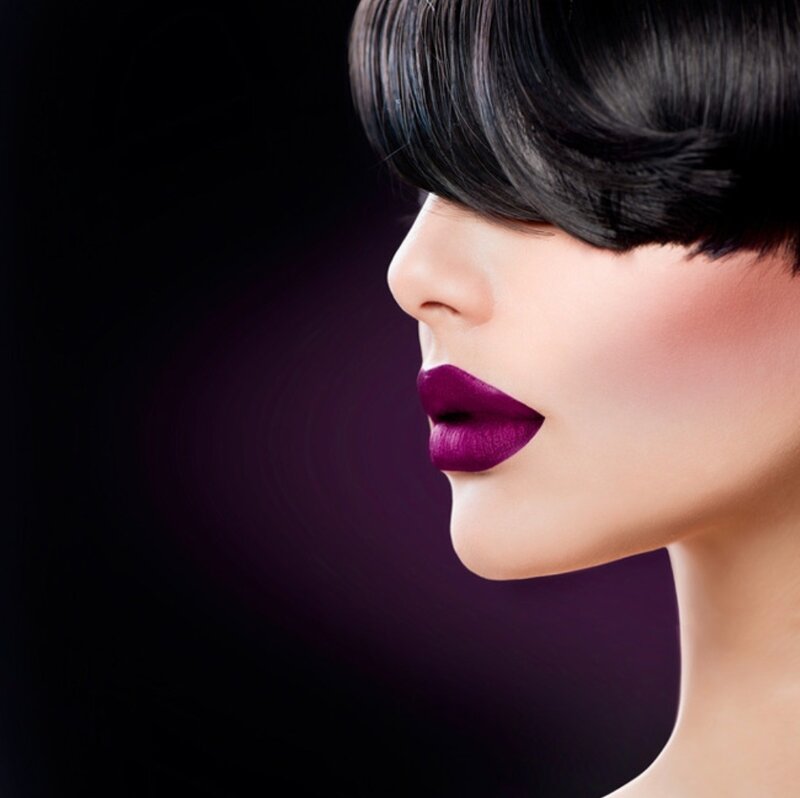 Woman with Purple Lipstick — Dramatic, Photograph, Hair, Profile