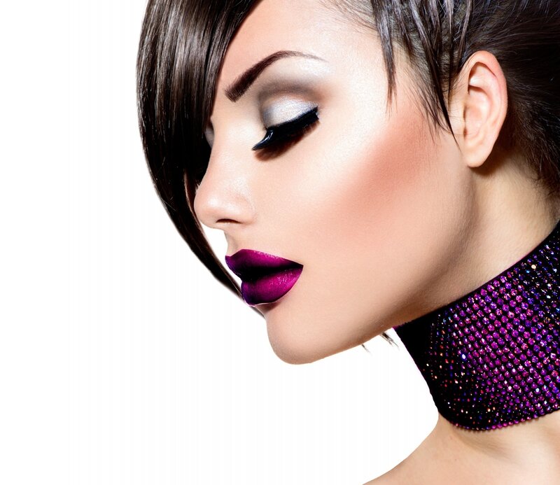 Woman with Purple Lipstick — Dramatic, Photograph, Makeup, Necklace