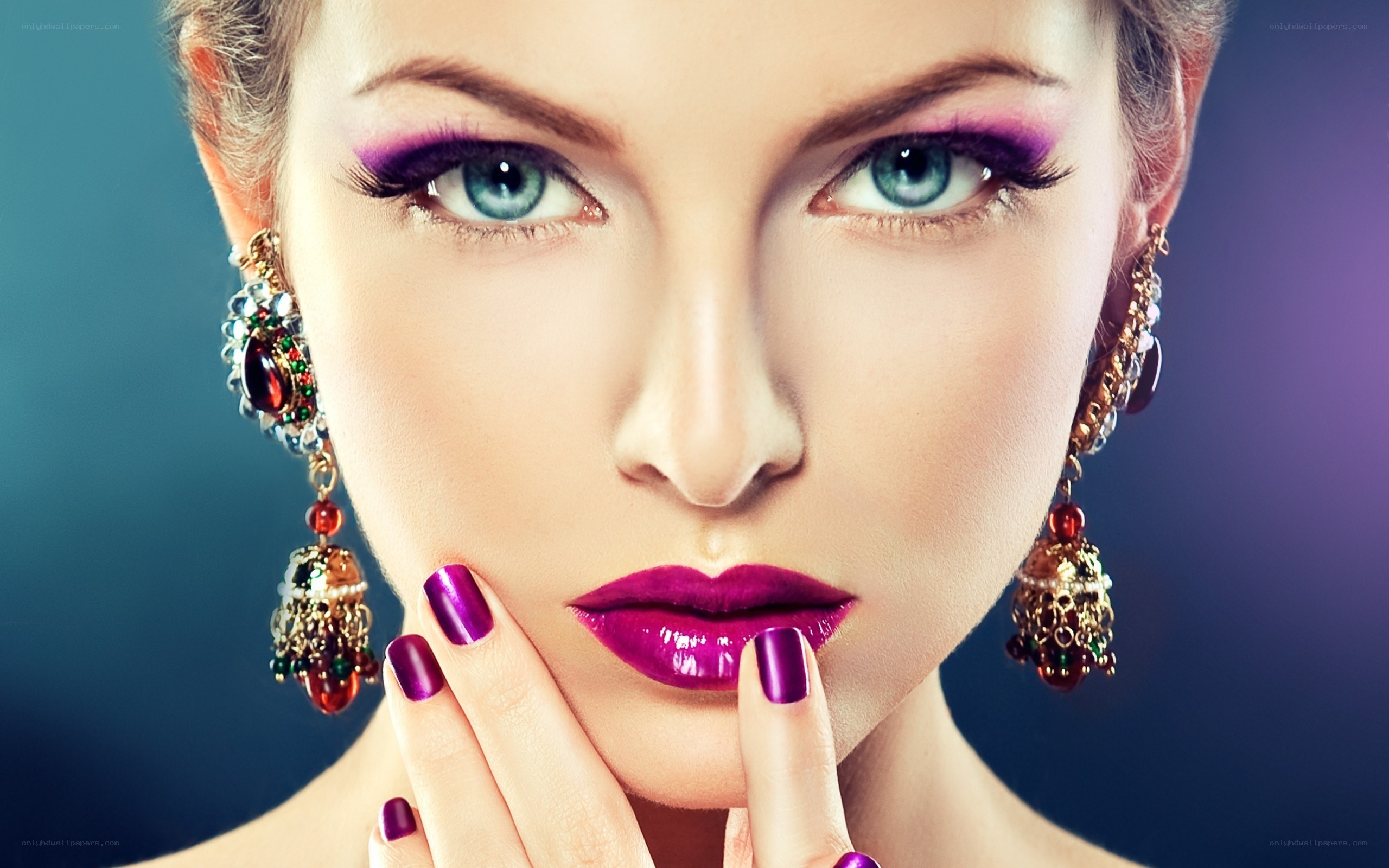 woman with purple makeup