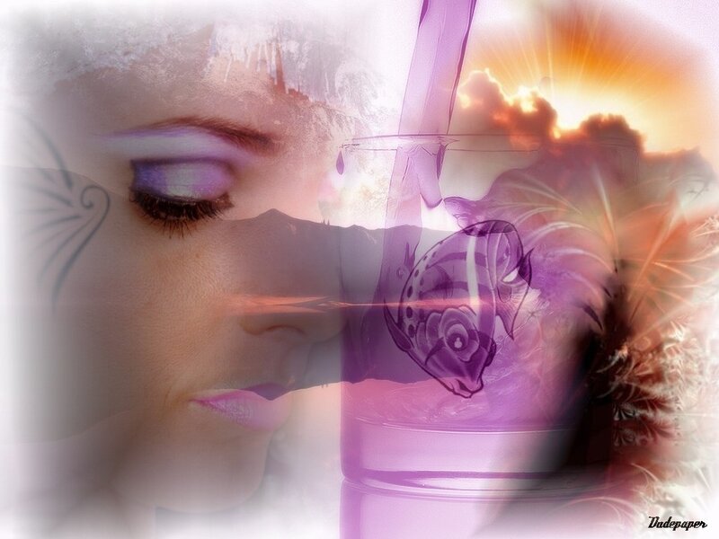 woman with purple makeup and fish