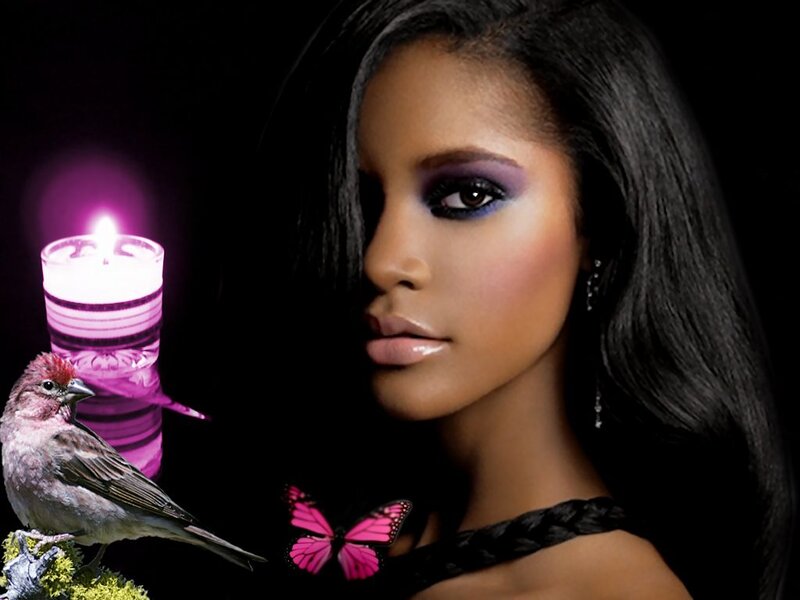 Woman with Purple Makeup — Black, Dramatic, Night