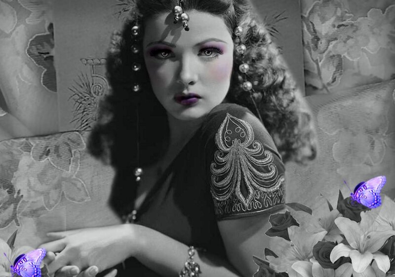 Woman with Purple Makeup — Black, Dramatic, Photograph, Butterflies