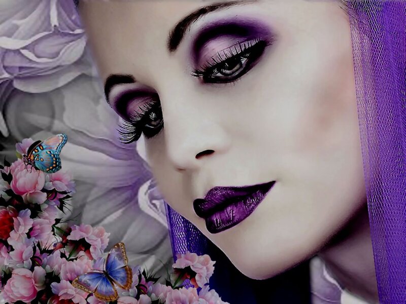 Woman with Purple Makeup — Dramatic, Digital Art, Butterfly
