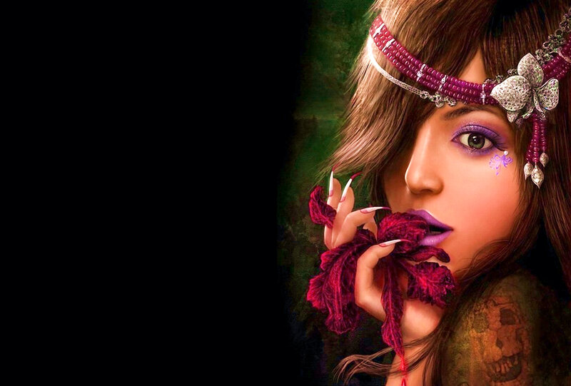 Woman with Purple Makeup — Dramatic, Digital Art, Headband