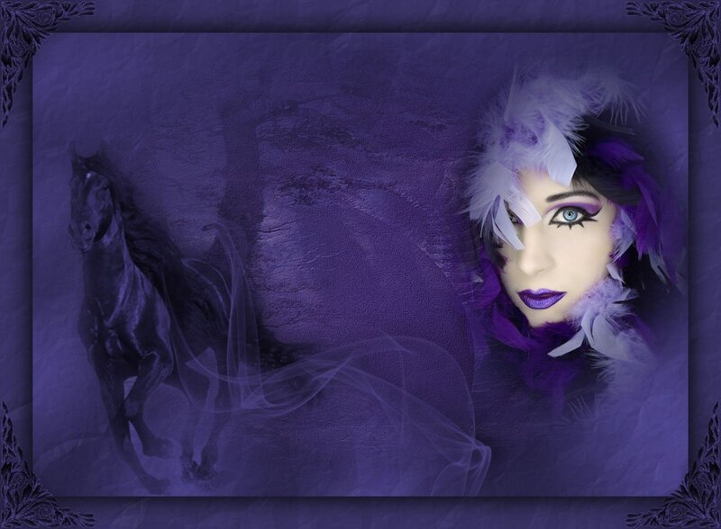 Woman with Purple Makeup — Dramatic, Digital Art, Horse