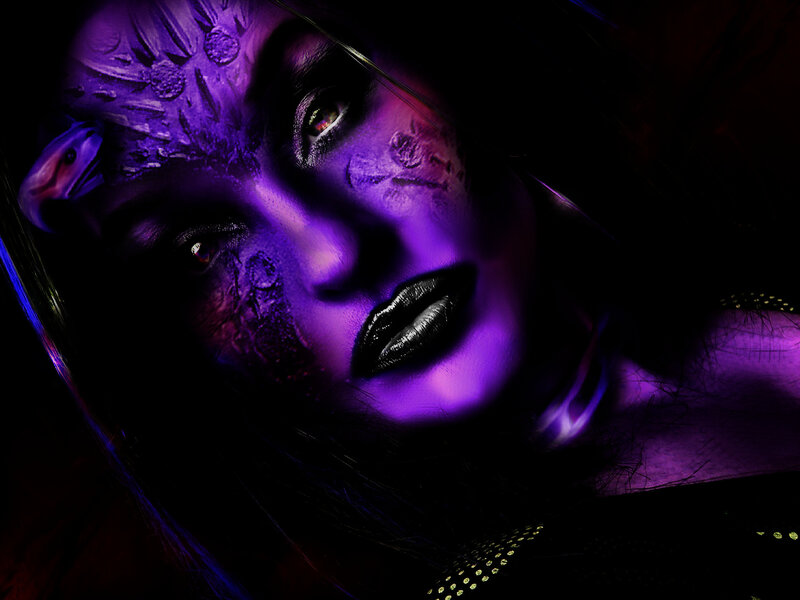 Woman with Purple Makeup — Dramatic, Night, Digital Art, Dark Background