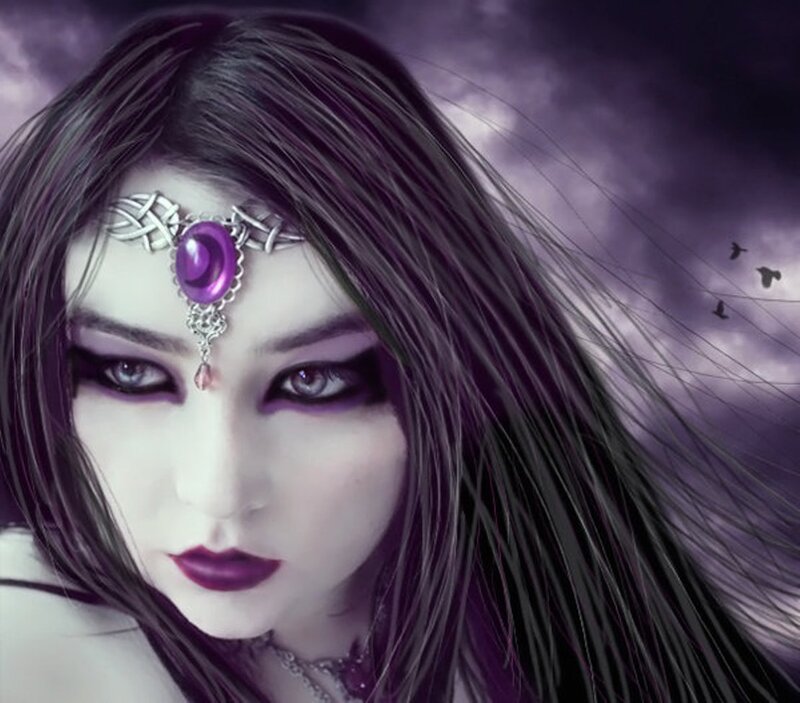 Woman with Purple Makeup — Dramatic, Night, Digital Art, Headpiece