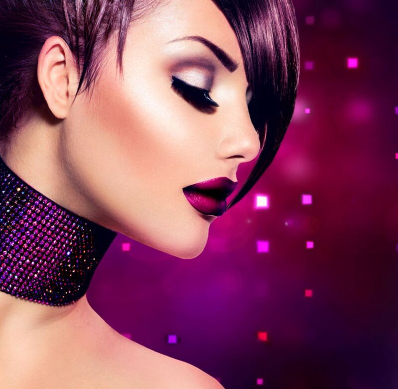 Woman with Purple Makeup — Dramatic, Night, Photograph, Necklace