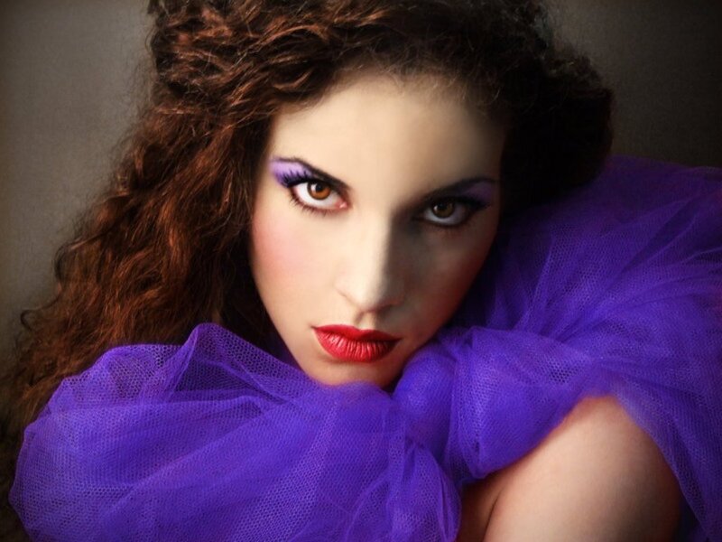 Woman with Purple Makeup — Dramatic, Photograph, Curly Hair