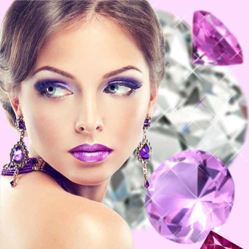 Woman with Purple Makeup — Dramatic, Photograph, Diamonds