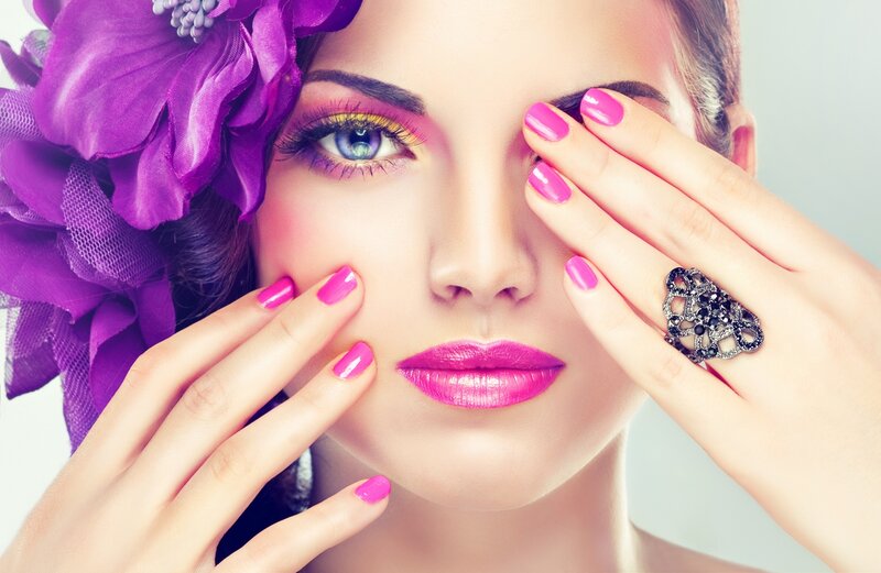Woman with Purple Makeup — Dramatic, Photograph, Flower, Ring