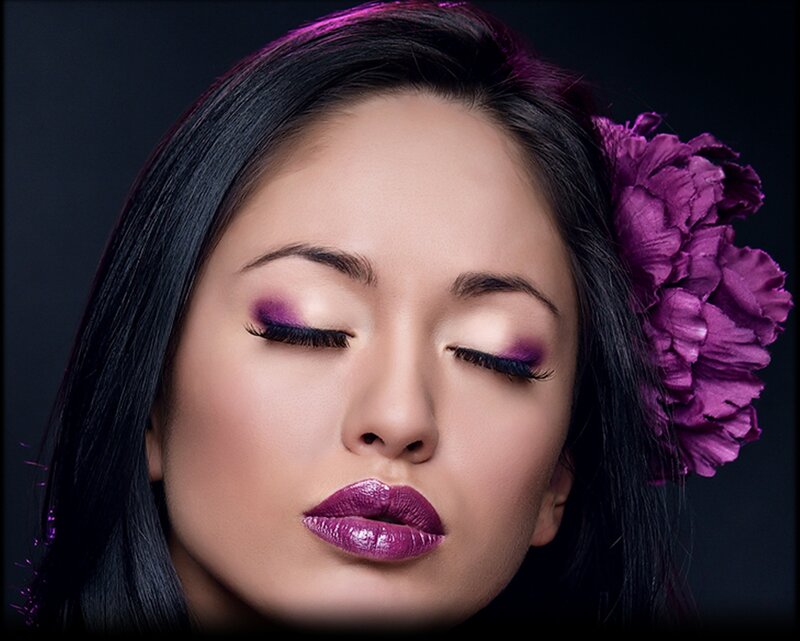 Woman with Purple Makeup — Dramatic, Photograph, Flower