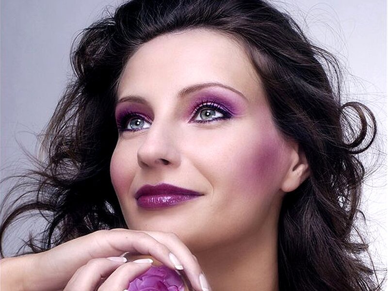 Woman with Purple Makeup — Dramatic, Photograph, Hair, Hand