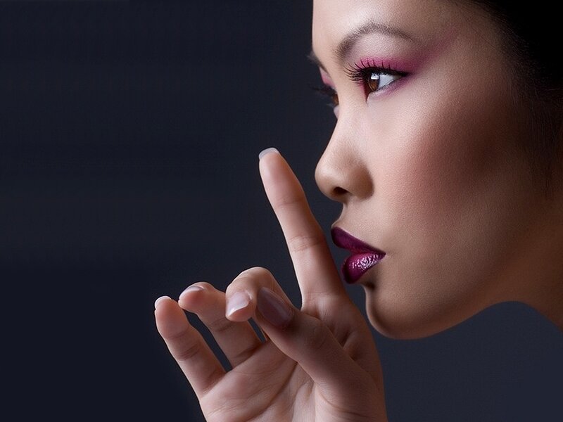 Woman with Purple Makeup — Dramatic, Photograph, Hand