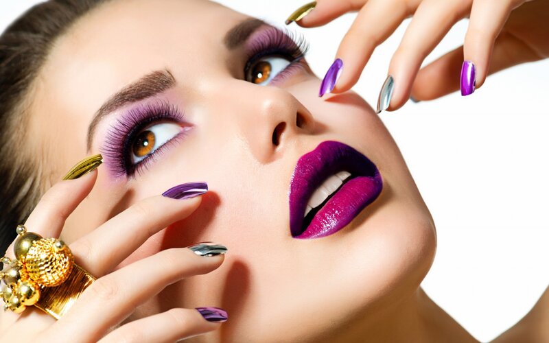 Woman with Purple Makeup — Dramatic, Photograph, Nails, Ring