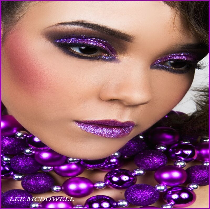 Woman with Purple Makeup — Dramatic, Photograph, Necklace