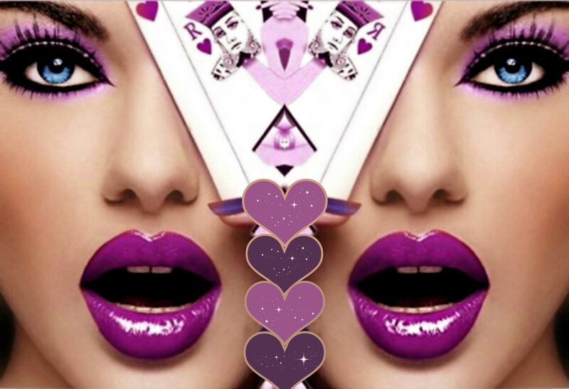 Woman with Purple Makeup — Dramatic, Photograph, Playing Cards, Hearts