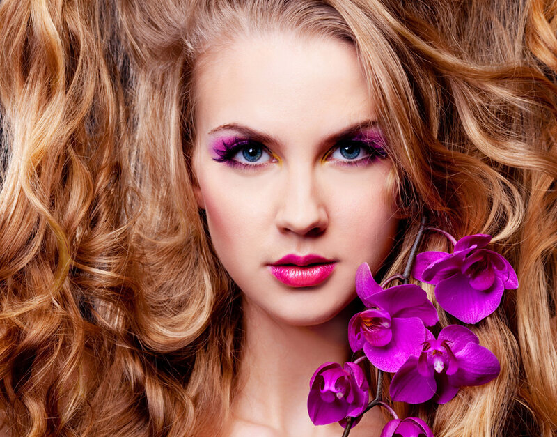 Woman with Purple Makeup — Dramatic, Photograph, Purple Orchids