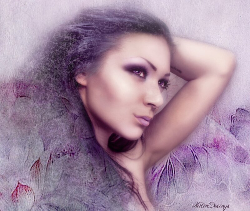 Woman with Purple Makeup — Dreamy, Digital Art, Tattoo