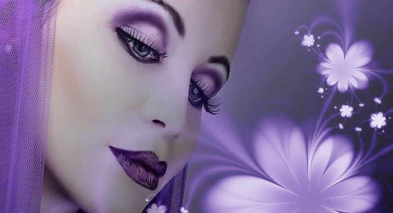 Woman with Purple Makeup — Dreamy, Digital Art, Veil
