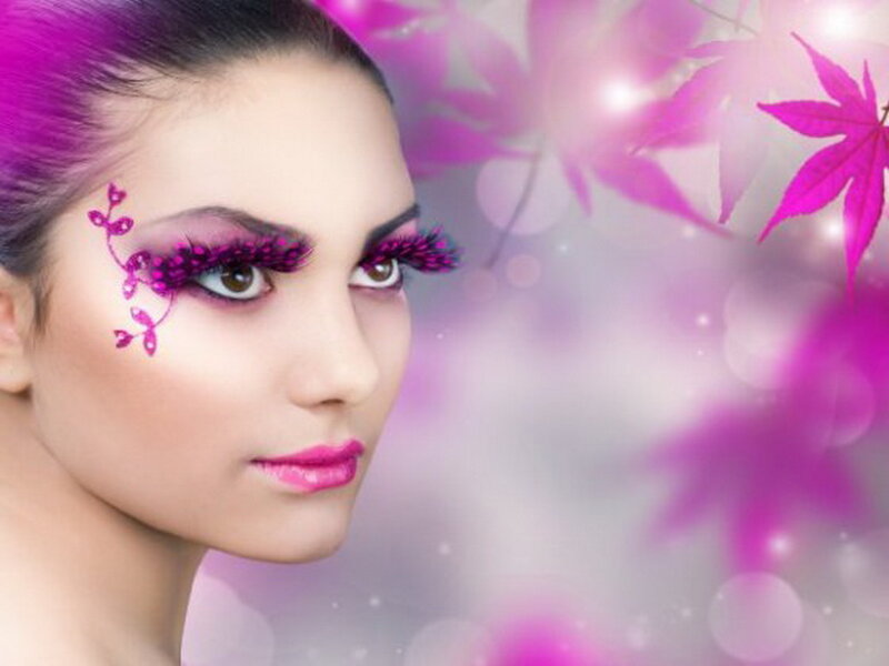 Woman with Purple Makeup — Dreamy, Photograph, Eyelashes
