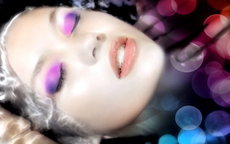 Woman with Purple Makeup — Dreamy, Photograph, Eyes