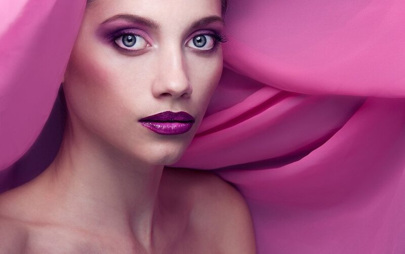 Woman with Purple Makeup — Pink, Dramatic, Photograph
