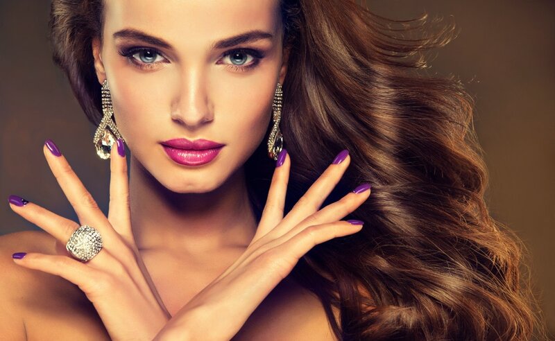 Woman with Purple Nails — Brown