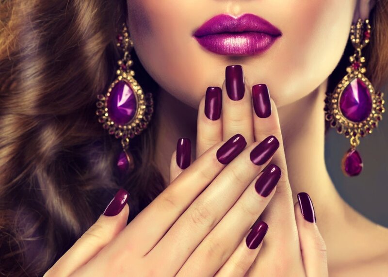 Woman with Purple Nails — Dramatic, Photograph