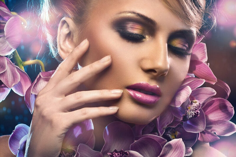 Woman with Purple Orchids — Dramatic