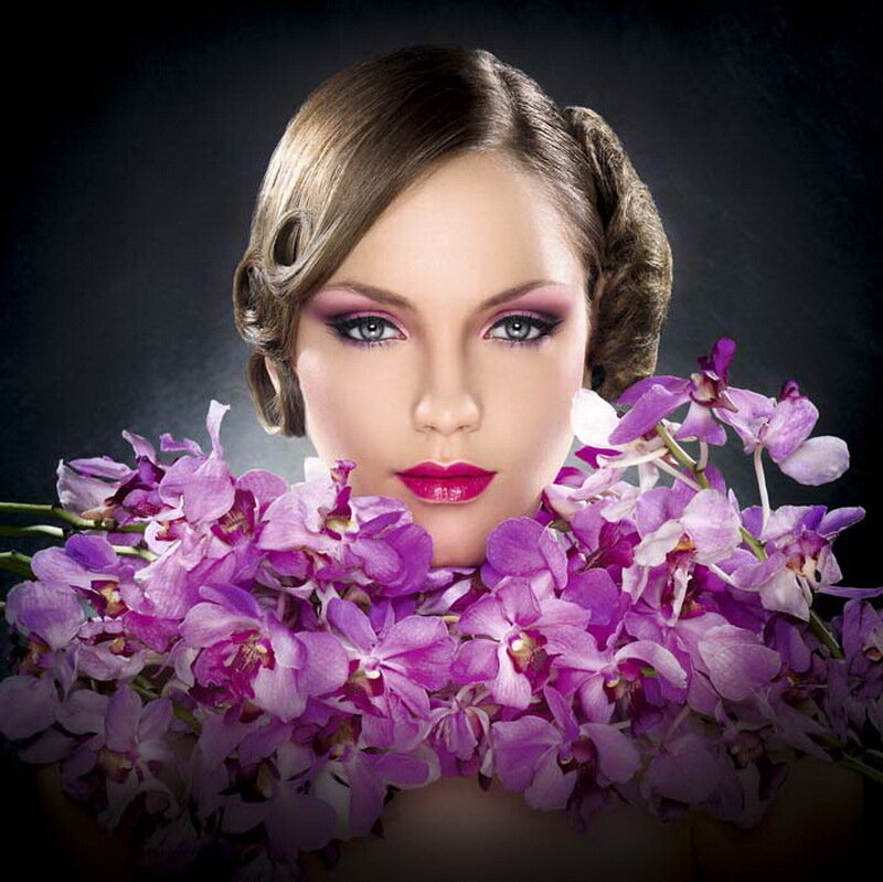 Woman with Purple Orchids