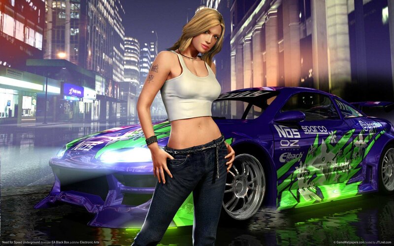 Woman with purple race car