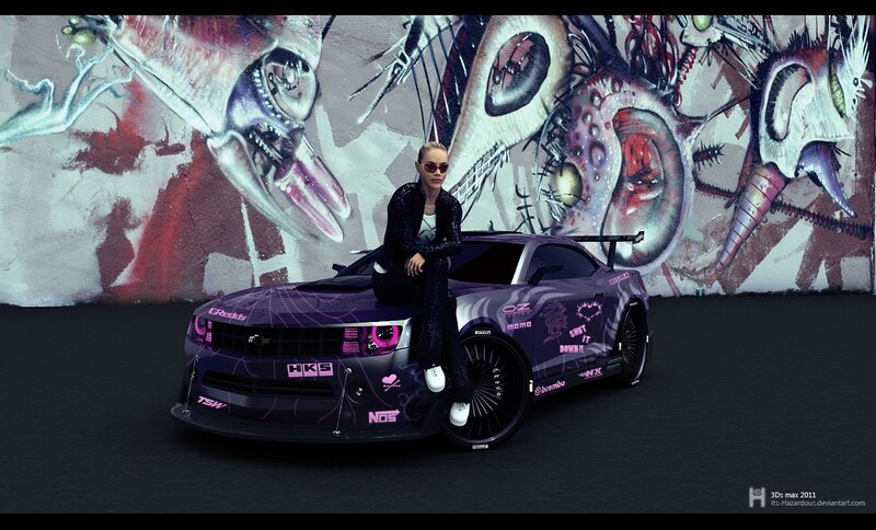 woman with purple race car