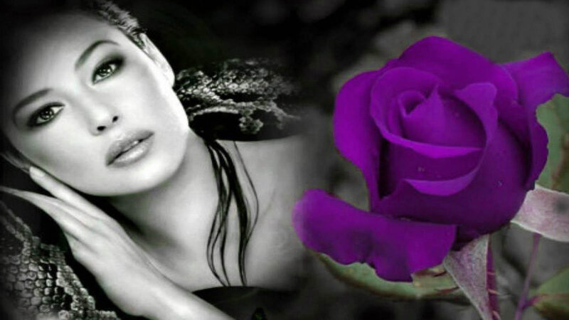 Woman with Purple Rose — Dramatic, Photograph, Snake Skin