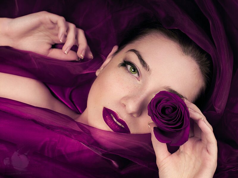 Woman with Purple Rose — Dramatic