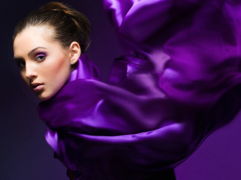 Woman with Purple Scarf — Dramatic, Photograph