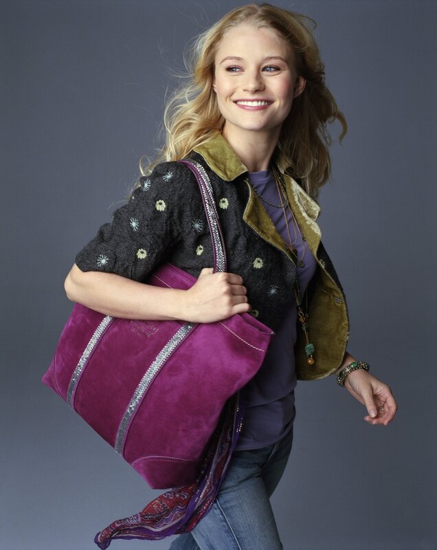 Woman with purple tote bag