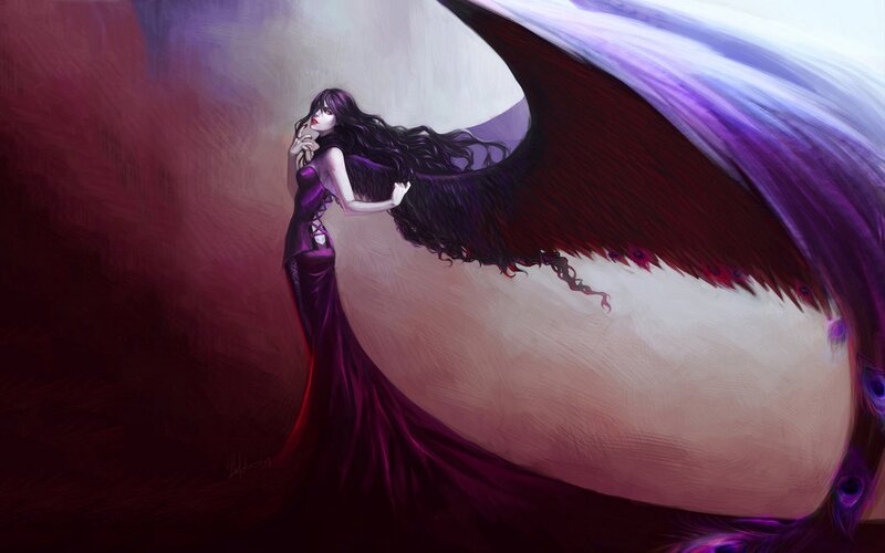 woman with purple wings