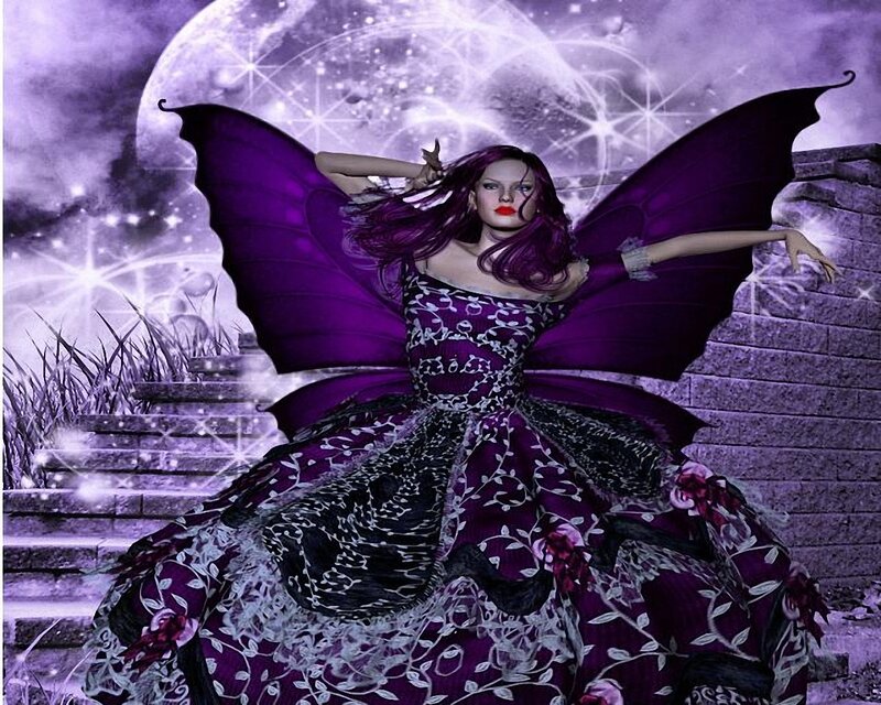 woman with purple wings
