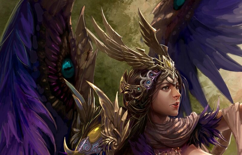 Woman with Purple Wings — Dramatic, Digital Art, Helmet