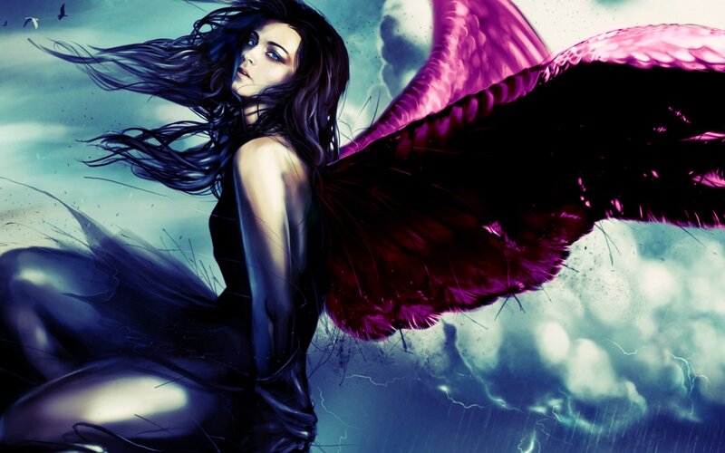 Woman with Purple Wings — Dramatic, Digital Art, Storm