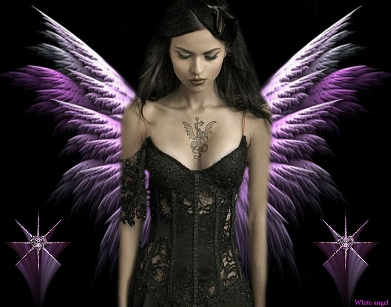 Woman with Purple Wings — Dramatic, Night, Digital Art, Tattoo