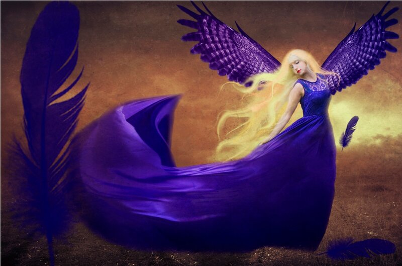 Woman with Purple Wings — Dramatic, Sunset, Digital Art
