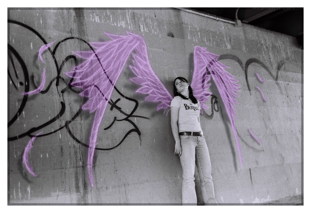 woman with purple wings