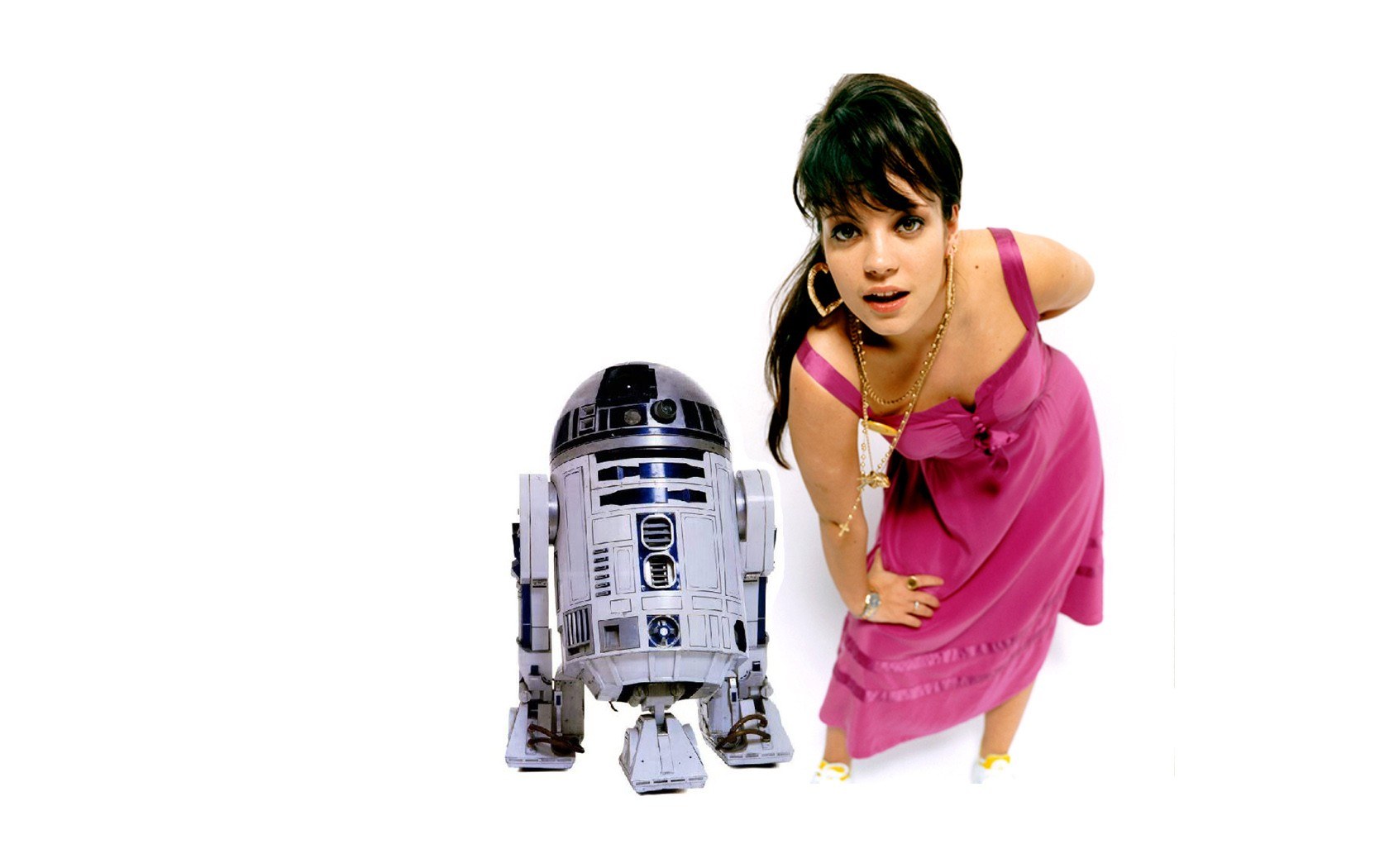 woman with r2-d2 robot